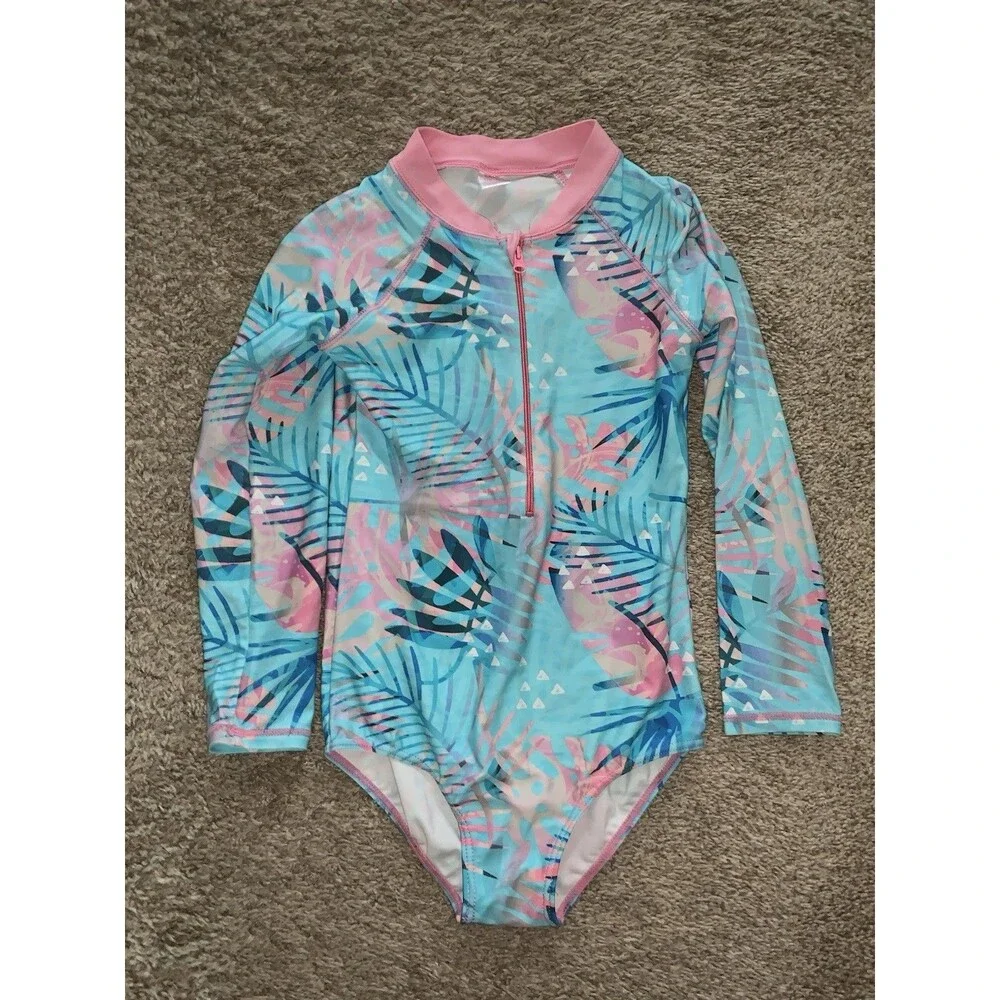 One Piece Swimsuit Rash Guard Girls 128/134 US 7-10 Floral